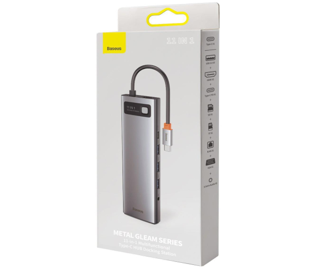 BASEUS Hub 11w1 Metal Gleam USB-C do 3x USB 3.0 + 2x HDMI + USB-C PD + RJ45 + microSD/SD + VGA + AUX CAHUB-CT0G - 731679 - zdjęcie 6